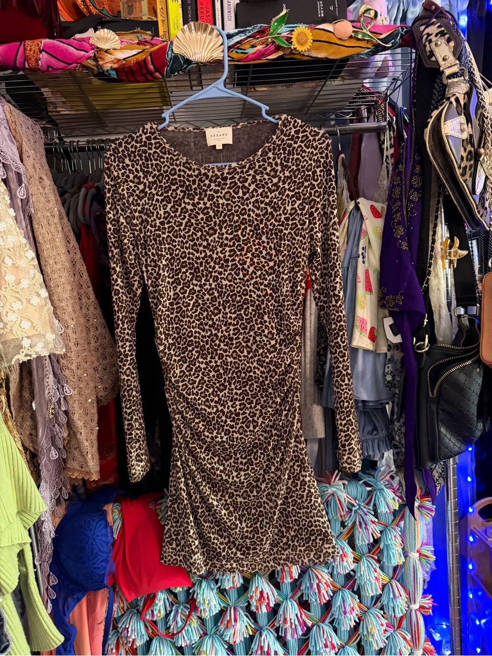Sezane Leopard-Print Long Sleeve Bodycon Dress - Brown/Tan